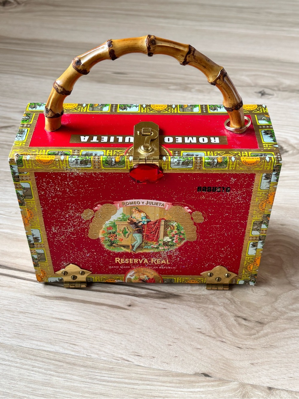 Red Bamboo-Handle Vintage-Inspired Mini Box Bag